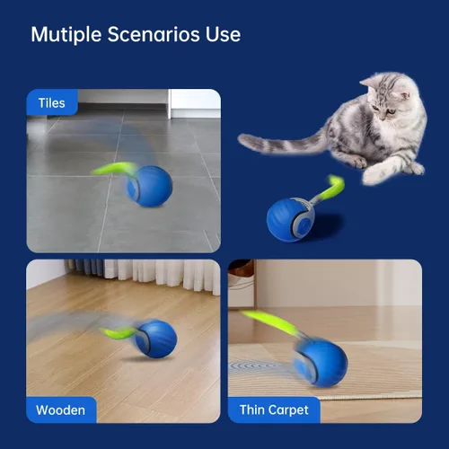 Vista 4 de Petgravity Speedy Sprint - Pelota de juguete para gatos, juguetes interactivos mejorados para gatos de interior, 2 velocidades, pelota móvil Azul