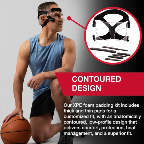 Vista 4 de MUELLER Máscara facial de medicina deportiva para hombres y mujeres, protector facial transparente ajustable, protección de nariz y mejillas