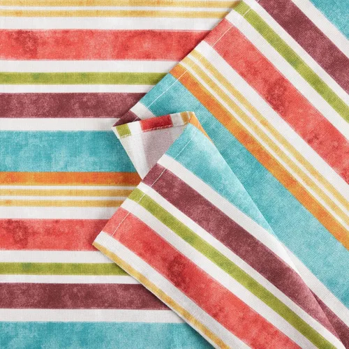 Vista 4 de Fiesta Cameron Stripe Mantel de tela, 70 pulgadas, redondo, natural