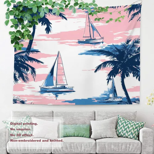 Vista 8 de Shrahala Beach Vacation Seaside Relaxation Tapestry, Nautical Summer Getaway Wall Hanging Hd Print Polyester Backdrop For Dorm Room Bedroom 30 X 40