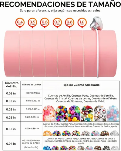 Vista 5 de 6 Rollos FIVEIZERO Cordón Elástico para Pulseras, 0.4mm, 0.5mm, 0.6mm, 0.7mm, 0.8mm, 1mm Hilo Elástico Transparente de Cristal para Pulseras
