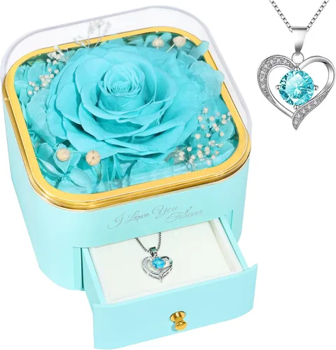 Vista 17 de Beferr Regalos de cumpleaños para mujeres, rosa real preservada con collar, rosas moradas eternas, flores para la entrega, aniversario, día de la A