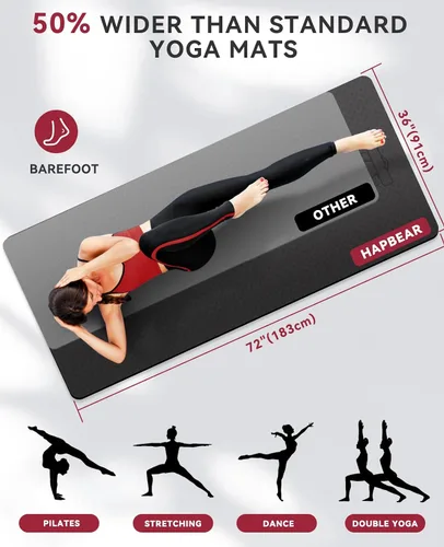 Vista 2 de HAPBEAR Large Yoga Mat - 72"x36"x6mm (1/4 inch), Extra Wide Non-Slip Exercise Mat for Home Workout, Yoga, Pilates & Stretching, Durable, Includes