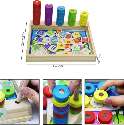 Vista 4 de Lydaz Montessori - Juguetes matemáticos de madera, manipuladores matemáticos con bloques de números de conteo, juguete de rompecabezas apilable