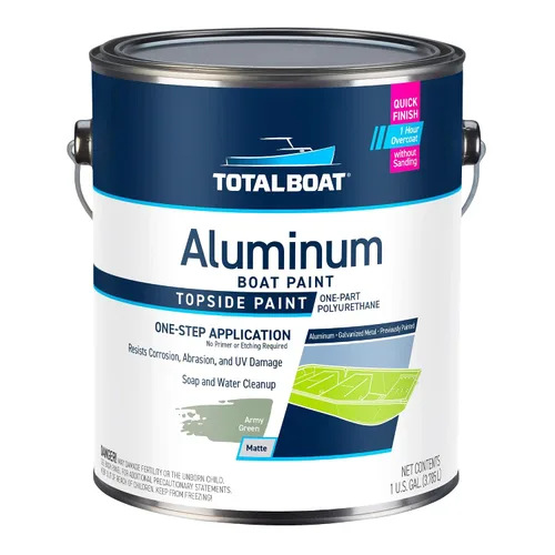 Vista 10 de TotalBoat Pintura de aluminio para lanchas, barcos bajos, botes, botes anfibios, barcos Jon y pontones (Verde Ejército, Quart)