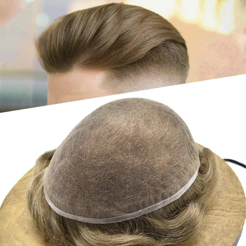 Vista 34 de Completo suizo encaje tupé para hombres pieza de pelo real sistema de reemplazo de cabello humano para hombres Toupee Hairpieces para hombres 7x9