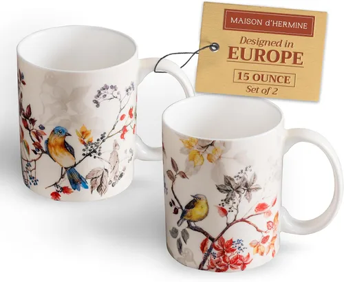 Vista 140 de Maison d' Hermine Taza de café con asas, tazas de porcelana fina de hueso, paquete de una taza de té para bebidas calientes, capuchino, latte