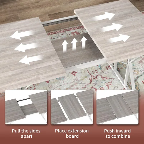 Vista 5 de HOMCOM Mesa de comedor expandible de 47 a 63 pulgadas para 4-6 personas, mesa de comedor de granja con base de caballete de metal resistente
