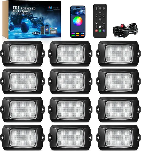 Vista 11 de MICTUNING Q1 RGBW Luces LED Rock, 4 Módulos de Color Puro Underglow Neón Iluminación Multicolor con Kit de Interruptor de Cableado, Controlador
