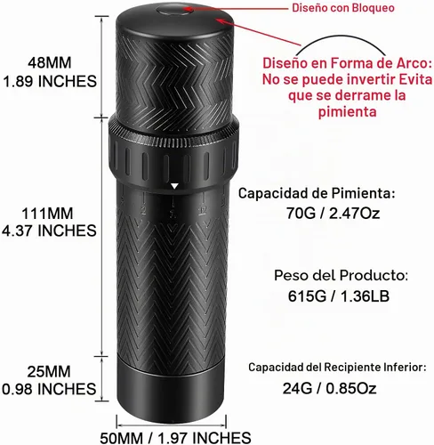 Vista 2 de Molinillo de pimienta manual resistente de grosor ajustable