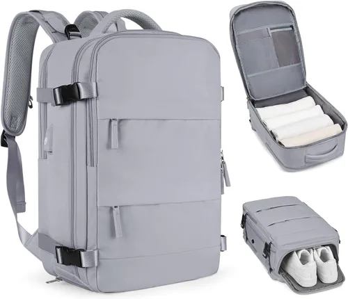 Vista 57 de Mochila de viaje grande, bolsa de mano, aprobada para aviones, para artículos personales, para hombre o mujer, color beige con marrón