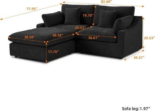 Vista 2 de WJShome Sofá Seccional Cloud Couch de 83 pulgadas para sala de estar, sofá seccional modular relleno de plumón, sofás en forma de L con otomana