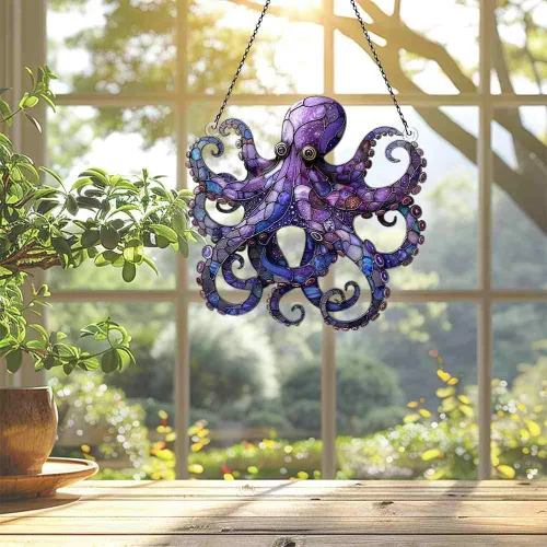 Vista 2 de Adornos de pulpo para colgar en la ventana, regalos para amantes del pulpo para mujeres y hombres, animales marinos, decoración de pared