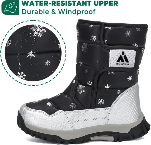 Vista 2 de Mishansha - Botas de nieve para niñas, niños niños pequeños niños grandes invierno, cálidas, impermeables, antideslizantes, anti colisión, corte