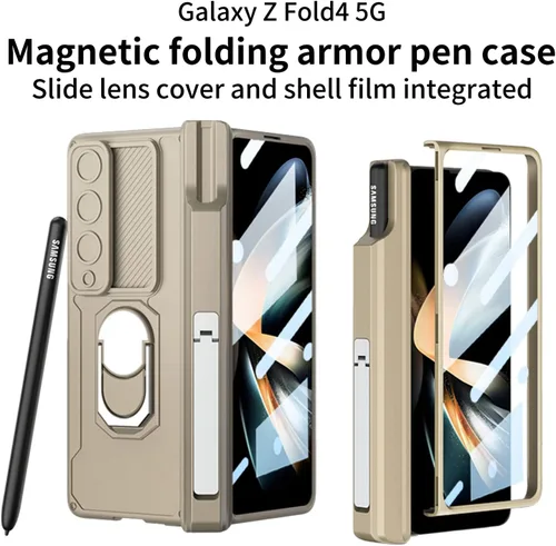 Vista 2 de Wefor Funda para Samsung Galaxy Z Fold 4 con soporte para S Pen (protección de bisagra), soporte magnético de anillo de 360°, cubierta de cámara