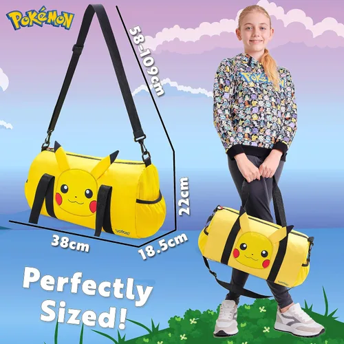 Vista 6 de Pokemon Bolsa de viaje para niños, bolsa de gimnasio durante la noche, kit de fútbol deportivo Pikachu, bolsa de mano, bolsa de equipaje de mano