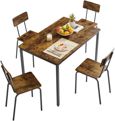 Vista 9 de Juego de mesa de comedor, industrial de 5 piezas con 4 sillas de comedor con respaldo, ideal para restaurantes, desayunador, pub