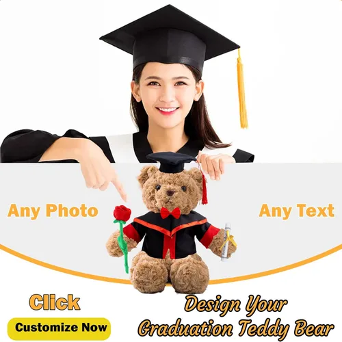 Vista 6 de Oso de peluche personalizado con foto + texto, oso de graduación con rosa + lazo como oso personalizado para el día de graduación 2023, regalo