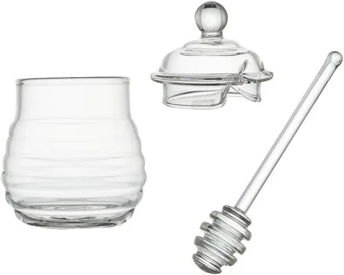 Vista 6 de Mkono Dispensador de Miel de Vidrio Frasco de Miel con Cucharón y Tapa Recipiente de Miel para Cocina del Hogar Almacenamiento de Miel y Jarabe, 9