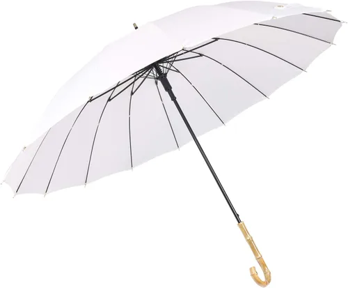 Vista 9 de ThreeH Paraguas negro de bambú para lluvia auto abierto color sólido de moda y simple 190T 16 costillas, KS08