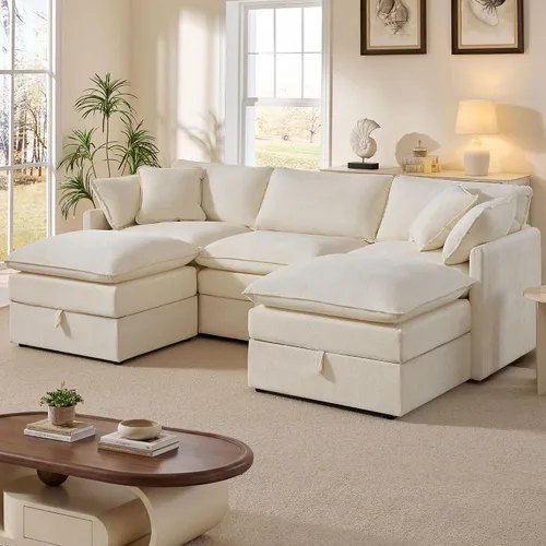 Vista 9 de Ihanherry Sofá modular de 103 pulgadas con almacenamiento, sofá de nube en forma de U con otomanas móviles y 4 almohadas, sofás seccionales