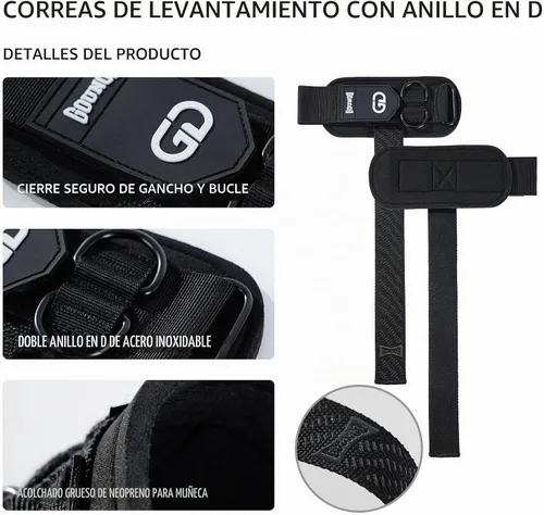 Vista 2 de GOUNOD Lifting Wrist Straps with D Ring for Weightlifting & Gym Negro (Grip)