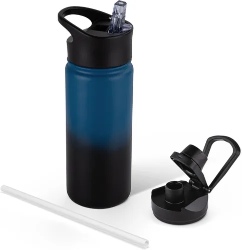 Vista 67 de Botella de agua aislada de 64 onzas con tapas de pajita y boquilla, jarra de agua de acero inoxidable de medio galón con mango de paracord, vacío