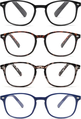 Vista 7 de JM Juego de 4 lentes de lectura con bisagra de resorte de calidad, para hombres y mujeres, Paquete de 4 (negro, azul marino, tortuga, tortuga gris)