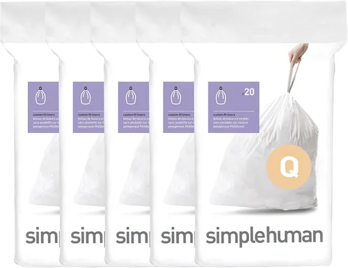 Vista 9 de simplehuman Code Q - Paquete de 40 dispensadores de forros personalizados, bolsas de basura con cordón, 50-65 litros/13-17 galones, color blanco