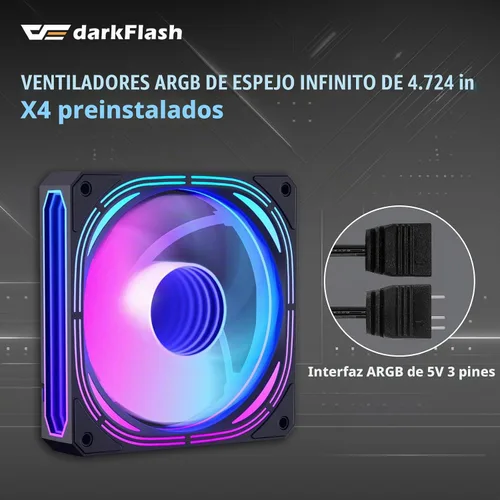 Vista 6 de darkFlash ATX Mid-Tower Estuche para PC Gaming, Enchufe Trasero BTF para Placa Base, con 4 Ventiladores ARGB Estuche para Computadora, Vidrio Curvo