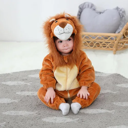 Vista 2 de Conjunto de disfraz de animal de forro polar para bebé niño y niña, overol de animales, sombrero y zapatos, disfraz de Halloween, cosplay, trajes