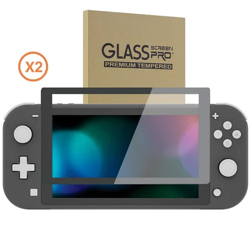Vista 8 de eXtremeRate 2 Pack Gray Border Transparent HD Clear Saver Protector Film, Tempered Glass Screen Protector for Nintendo Switch Lite Anti-Scratch