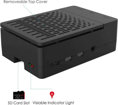 Vista 5 de [20W 5V 4A] Funda Raspberry Pi 4, con iUniker 20W 5V 4A USB C Raspberry Pi 4 Fuente de alimentación con interruptor Disipador de calor Ventilador