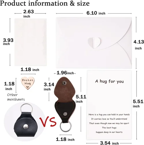 Vista 2 de Qunrwe Abrazo de bolsillo y llavero de cuero,Regalos de relaciones a larga distancia,Ficha de abrazo de bolsillo para amigos,Regalos de pensamiento