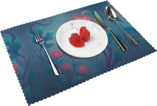 Vista 12 de Juego de 4 manteles individuales rectangulares, resistentes al calor 3D isométricos impresos para cocina y comedor