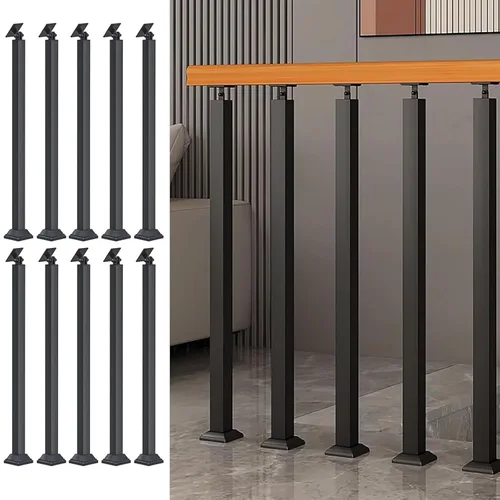 Vista 17 de Postes de balaustre cuadrados de 42/40/38/36/34 pulgadas, ejes de barandilla de metal ajustables de 270° con base de soporte plano y kits