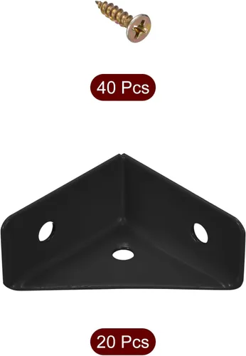 Vista 3 de uxcell 20 soportes de esquina angulares de 1.496 pulgadas x 1.496 pulgadas, soportes de acero laminado en frío con tornillos para borde de Negro