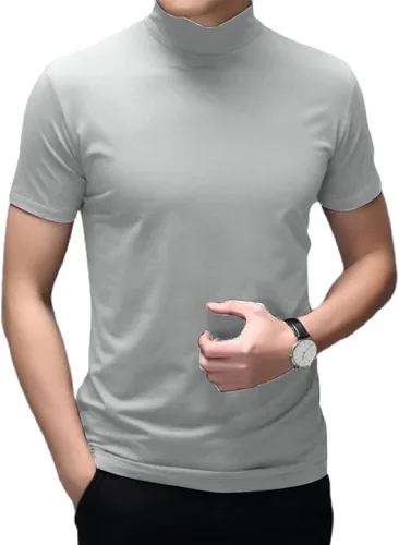 Vista 2 de Rela Bota Camisetas de moda para hombre, ropa interior térmica, camisetas de media manga corta de cuello alto, ajuste delgado, básicas