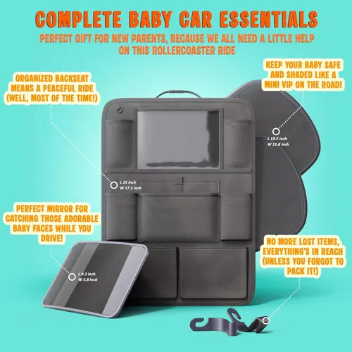 Vista 3 de Kit de iniciación para los nuevos padres con 1 organizador de asiento trasero, 2 parasoles de ventana, 2 ganchos para reposacabezas, 1 espejo