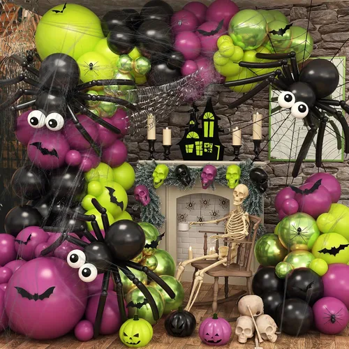 Vista 16 de Kit de Guirnalda de Arco de Globos de Halloween, 126 Piezas, Globos Negros y Naranjas con Globos de Calabaza BOO, Murciélagos de Aluminio, Globos