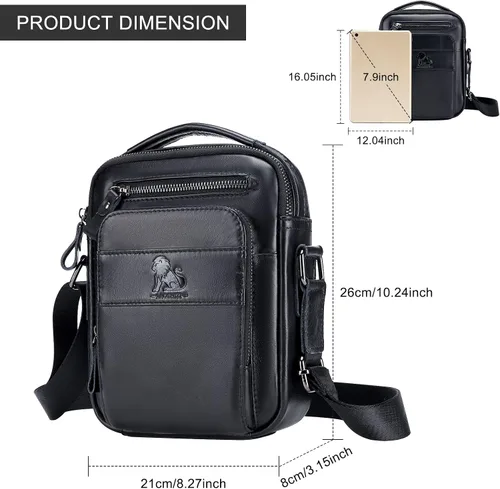 Vista 3 de BAIGIO Bolso de hombro de cuero genuino para hombre, maletín de mensajero, bolso de mano cruzado, bolso de viaje
