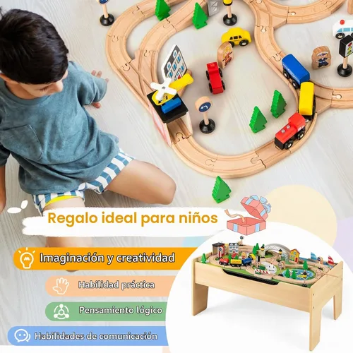 Vista 4 de GLACER - Mesa de tren, 78 piezas de madera con parte superior reversible