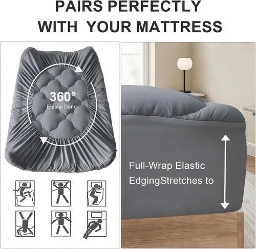 Vista 3 de Protector de colchón de 600 GSM con superficie acolchada (Pillow Top), funda de colchón, protector de colchón con superficie de algodón, funda