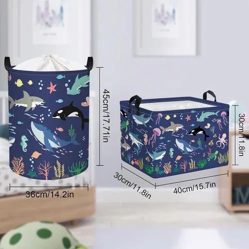 Vista 7 de Clastyle Cesta de bebé de tortuga marina con peces y estrellas de mar de coral océano, estrellas de mar, para libros, para libros, impermeable
