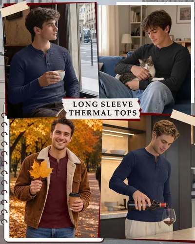 Vista 2 de Paquete de 3 camisas Henley de manga larga para hombre