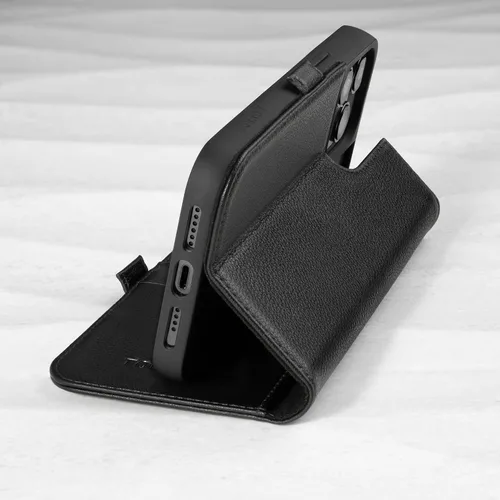 Vista 3 de TORRO Funda de cuero compatible con iPhone 14 Pro Max - Funda de piel auténtica tipo cartera con tarjetero y función atril (negro)