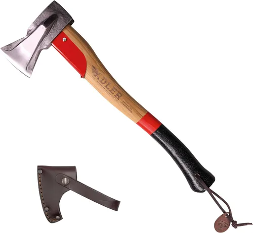 Vista 11 de Adler Hacha de explorador – Hacha de campamento forjada alemana con funda de cuero, bushcraft compacto y hacha de senderismo, cabeza de acero al