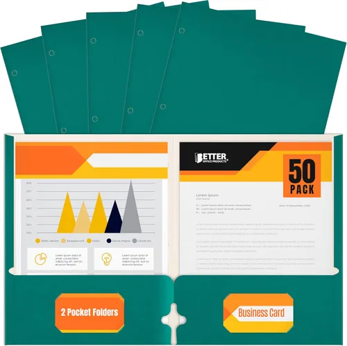 Vista 20 de Better Office Products Carpetas portafolio de dos bolsillos, paquete de 50 unidades, color negro, carpetas de papel tamaño carta, 50 piezas