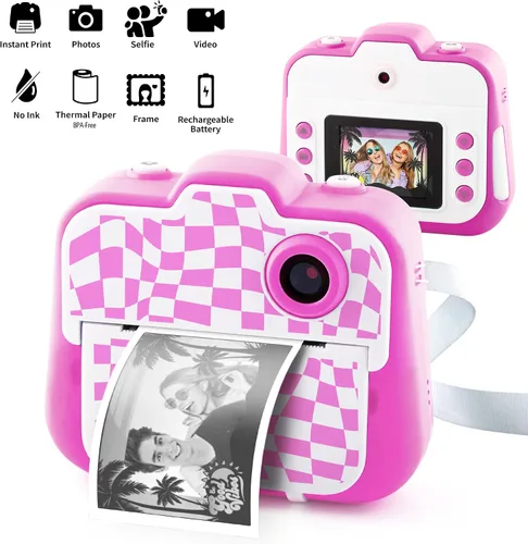 Vista 8 de Photo Creator - Cámara instantánea 3 en 1 para niños, color rosa; cámara, impresora instantánea y cabina de fotos con divertidos marcos y filtros
