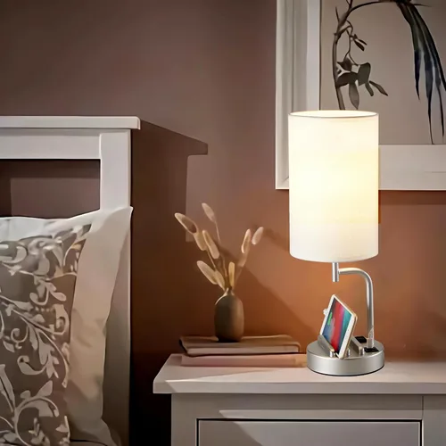 Vista 7 de Dreamholder - Lámpara de mesa con control táctil USB, lámpara de noche mejorada de 3 vías regulables con puertos de carga USB C y A y tomacorriente